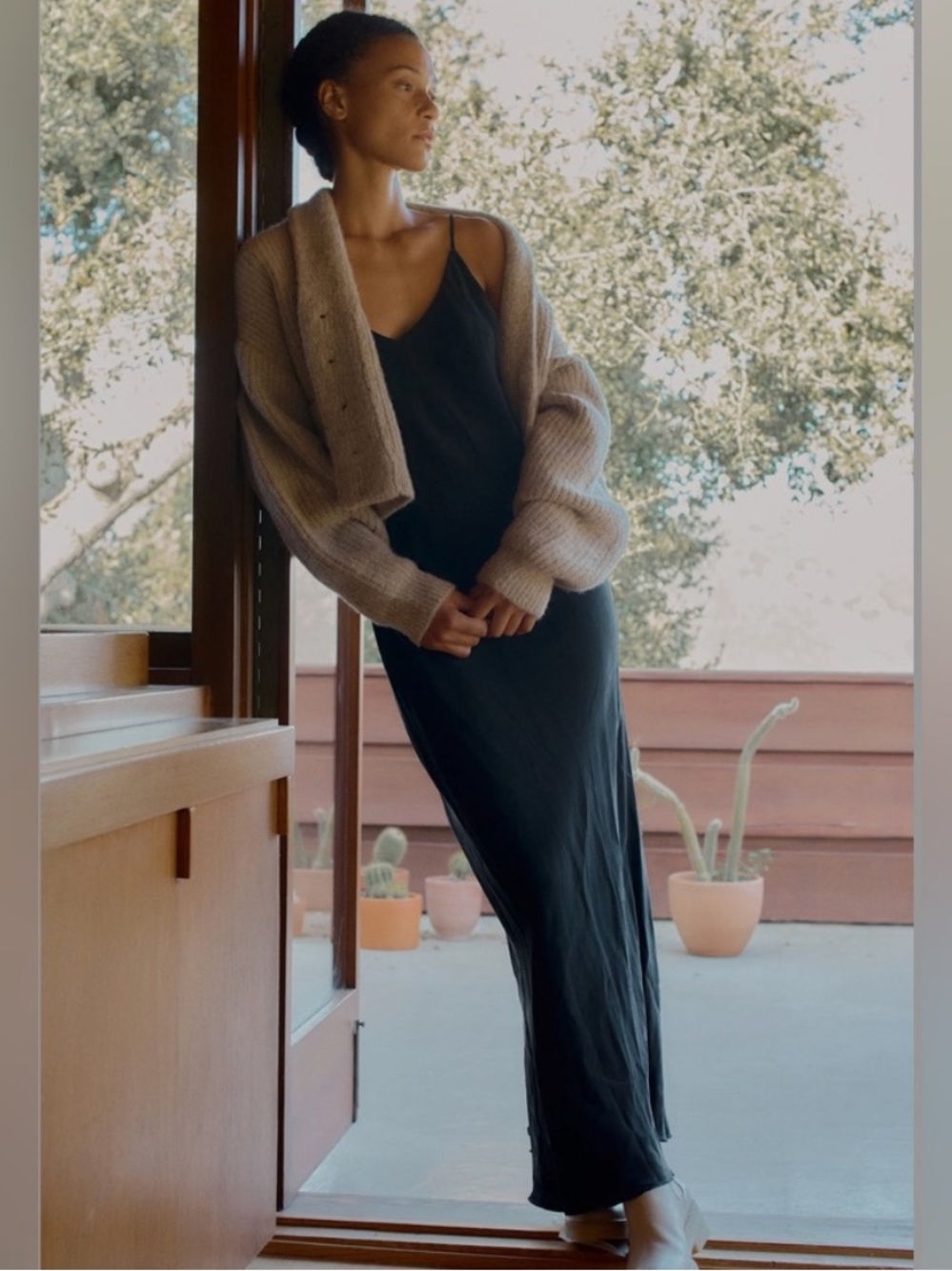 Ozma Cupro Anaise Slip Dress in Black